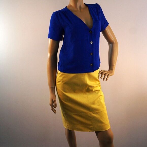 Monteau Los Angeles Womens Blouse Size S Royal Blue V Neck Buttoned Top - Picture 4 of 10